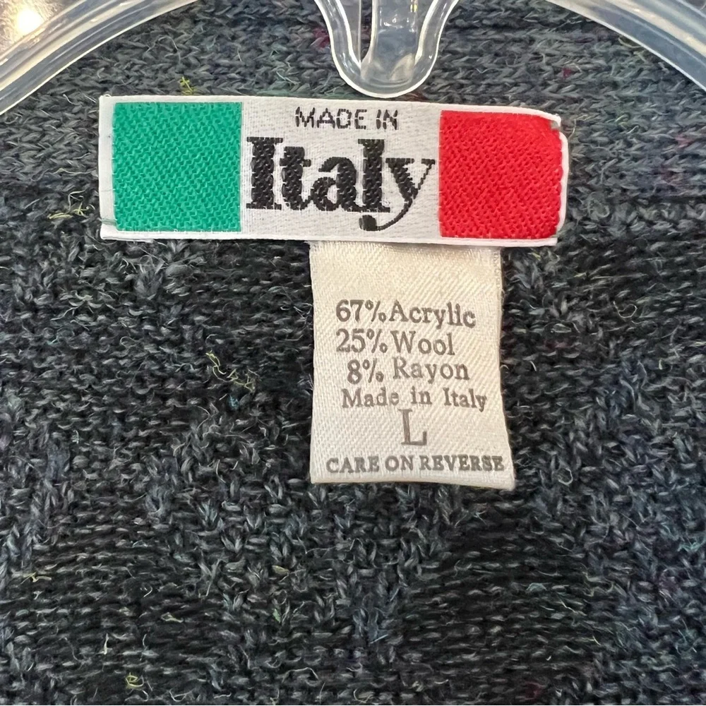 VTG Italy Cobain Grandpa Cardigan Sz L Diamond Knit Indigo Fleck Wool Blend - Picture 4 of 8